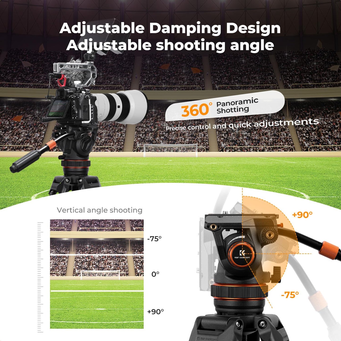 K&F CONCEPT Professional fluid head, tripod head with 360° adjustment - BV60