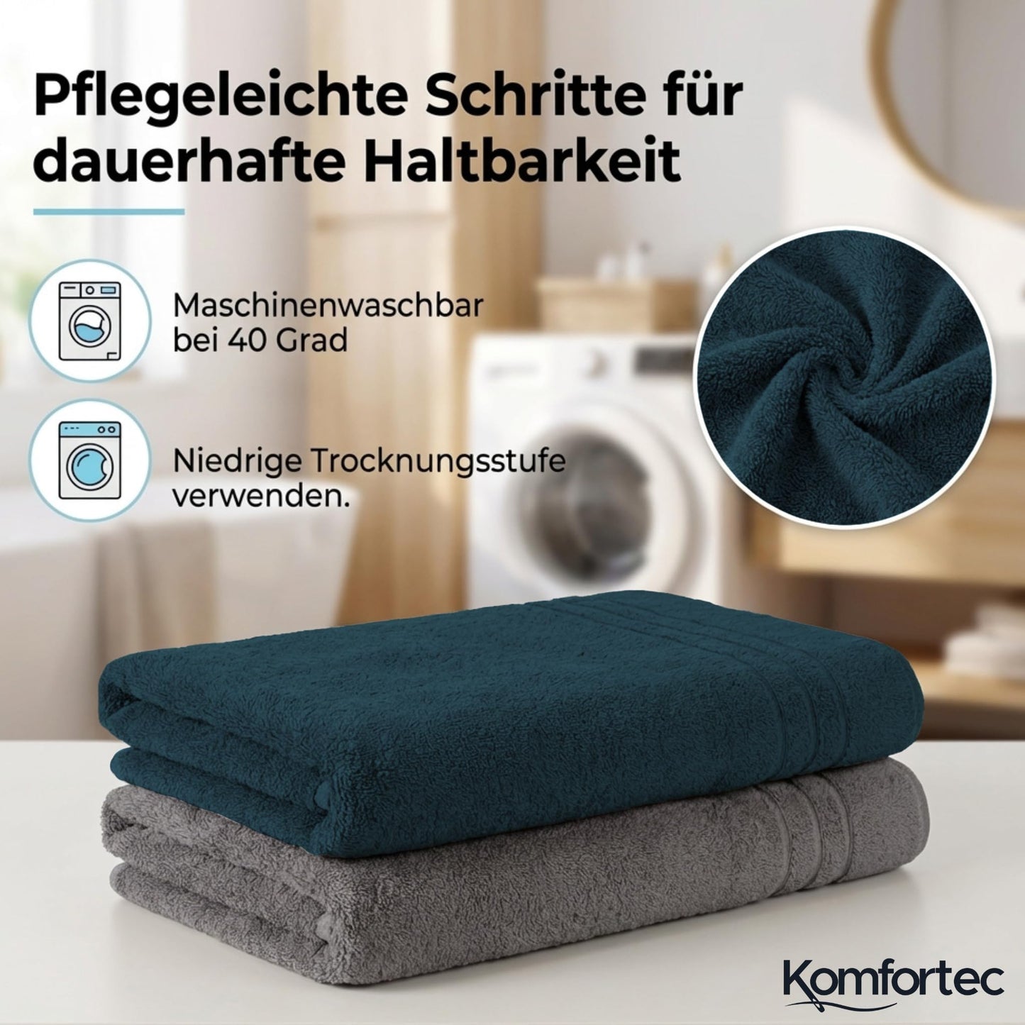Komfortec 2 sauna towel set 80x200 cm, large sauna towels made of 100% cotton, sauna towels, fluffy and absorbent, quick-drying, anthracite grey/petrol - 2er-80x200-anthrazit-petrol