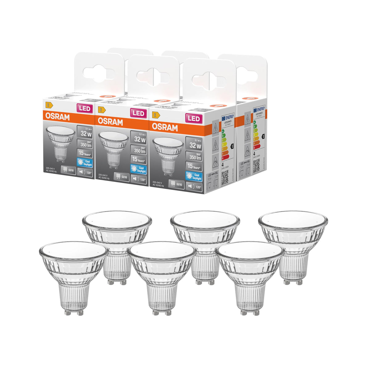 Osram LED Spot Lamp Star PAR16 3.1W 865, 6500K Daylight, GU10, 120°, 350 lm, Full Glass Design - 4099854458330