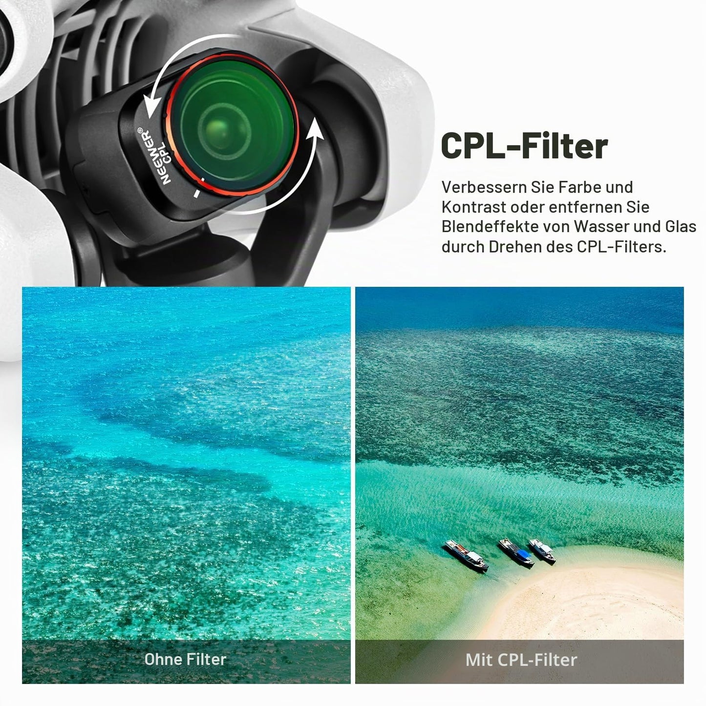 NEEWER ND&CPL clip-on filter set compatible with DJI Mini 4 Pro, 6 pieces polarizing filters and gray filters ND8 ND16 ND32 ND64 ND128 with ultra-thin frame drone lens accessories, coated HD glass - 10104292
