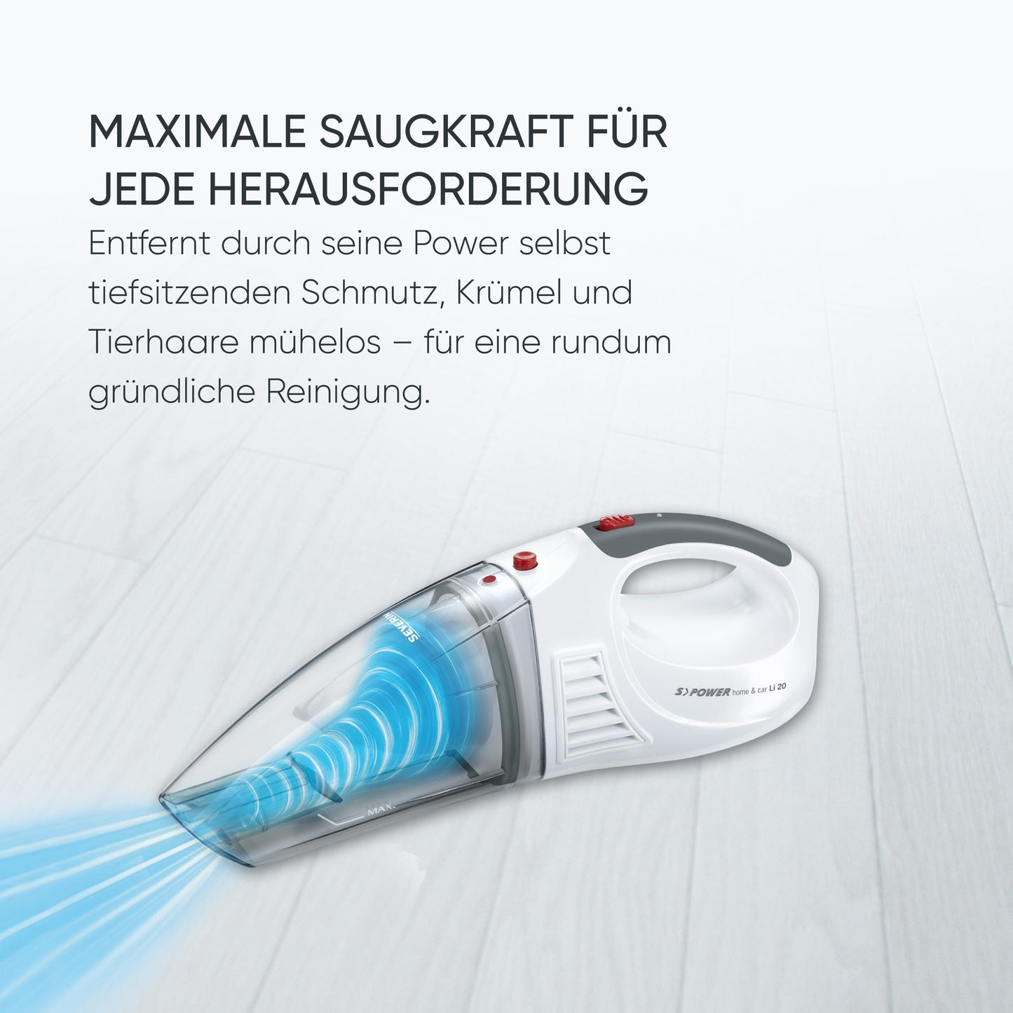 SEVERIN 3-in-1 cordless handheld vacuum cleaner S'POWER home & car, wireless wet & dry vacuum cleaner with 7.4V Li-ion battery, car vacuum cleaner including 12V charging cable, white/red, HV 7144