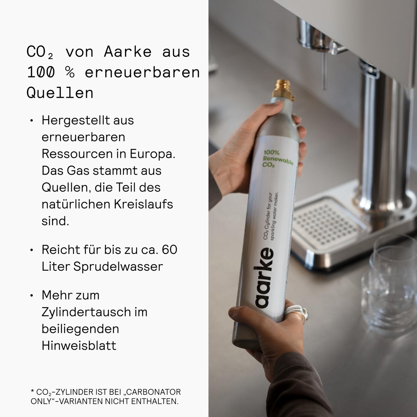 Aarke Carbonator 3, stainless steel sparkling water maker in a modern stainless steel finish with BPA-free 1L PET bottle, sparkling water maker for tap water, compatible with 60L CO2 cylinders - AAC3-Stainless