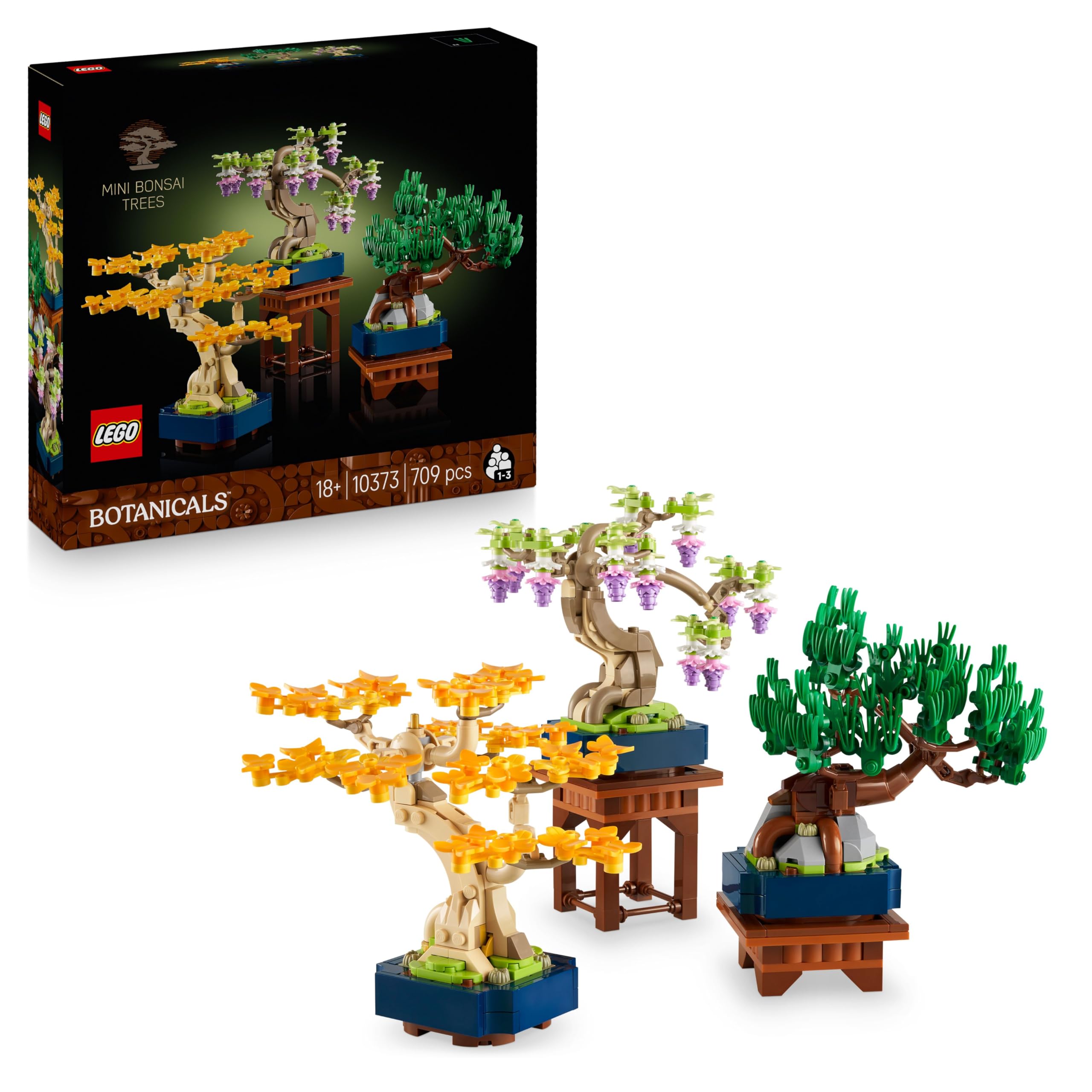 LEGO Botanicals Mini Bonsais - Bonsai for building and displaying - Artificial flowers DIY decoration - Ginkgo, black pine & wisteria artificial plants - Gift for adults - 10373