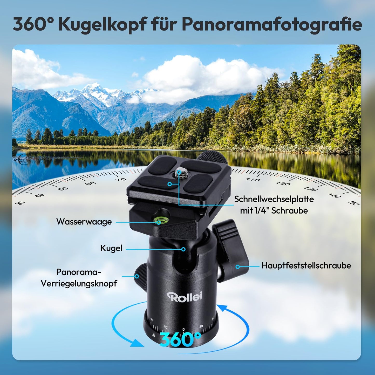 Rollei Compact Traveler No.1 Black, 145cm Tripod Camera Compact Lightweight Travel Tripod Made of Aluminum Photo Tripod with Ball Head Arca Swiss Compatible Camera Tripod & Monopod for DSLR and Smartphone - 22585
