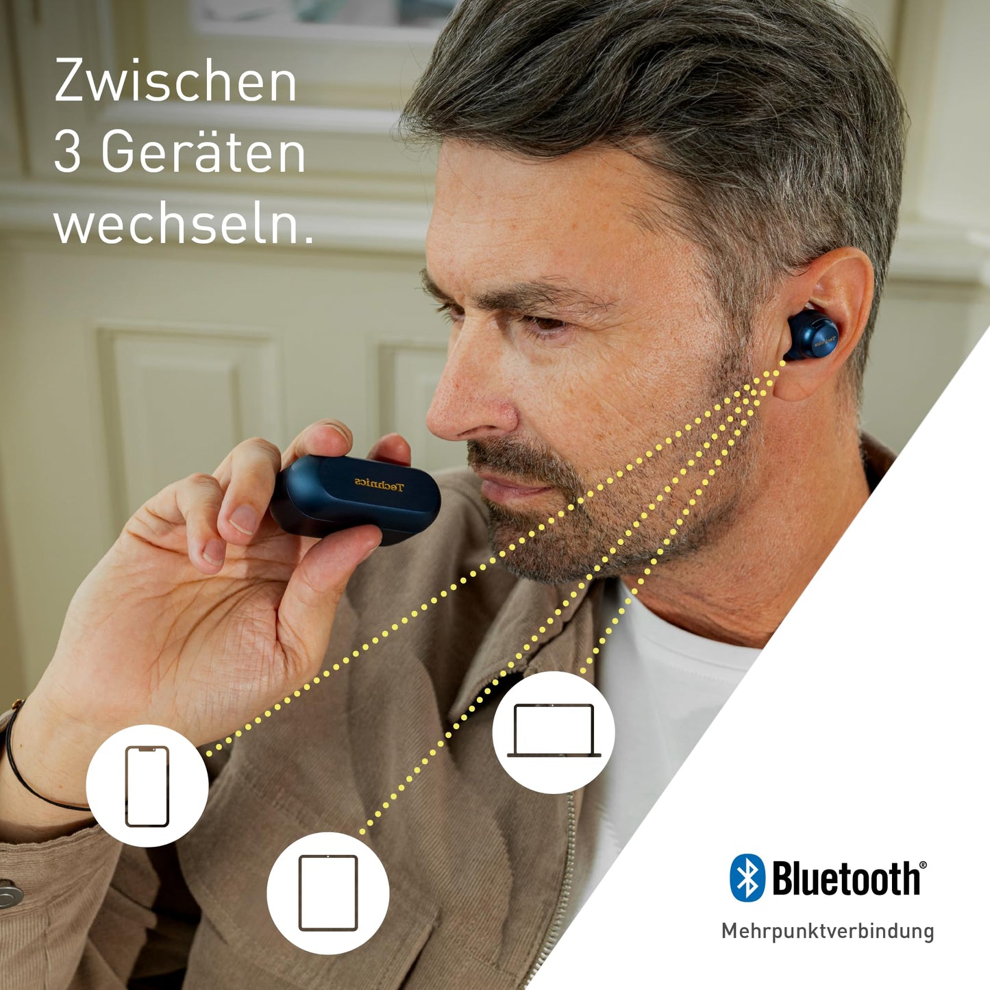 Technics EAH-AZ100E-A Wireless Noise Canceling Headphones, Comfortable In-Ear Headphones, Multipoint Bluetooth, Voice Focus AI, Midnight Blue