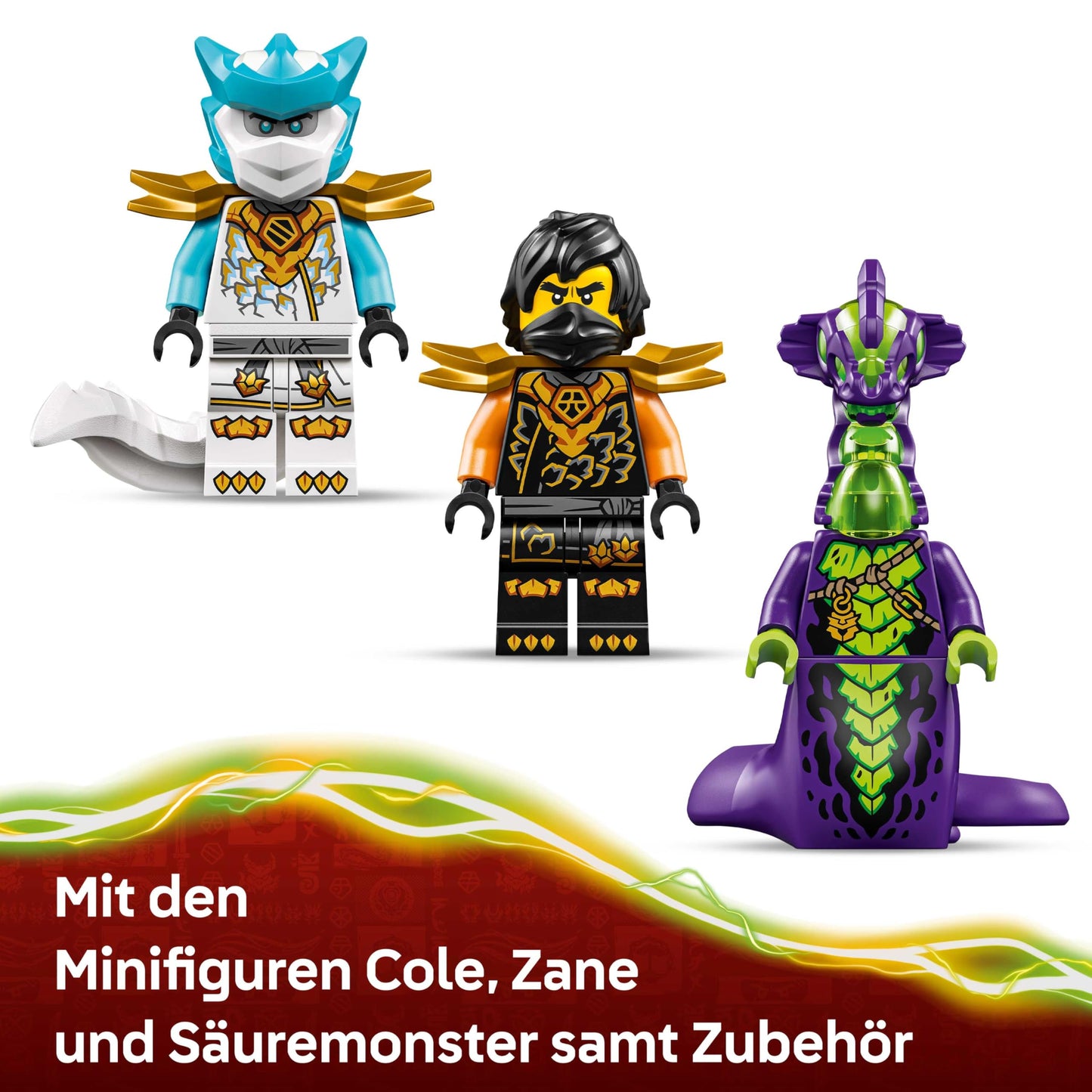LEGO NINJAGO Coles Action Mech and Dragon Zane - Ninja toy for boys and girls - Model building with action figure, 3 minifigures and swords - Gift for children aged 7 and up - 71854