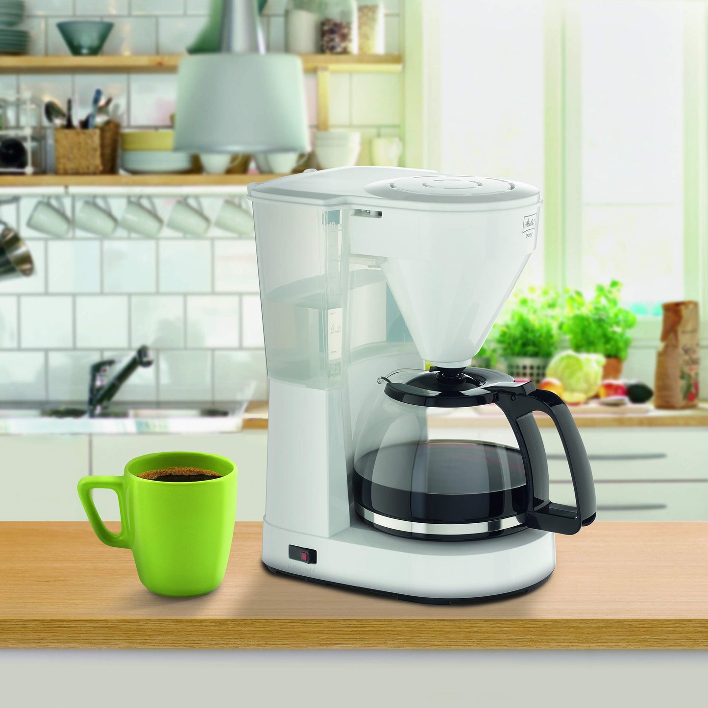 Melitta Easy – filter coffee machine with glass jug, for up to 10 cups of coffee, in white - 1023-01