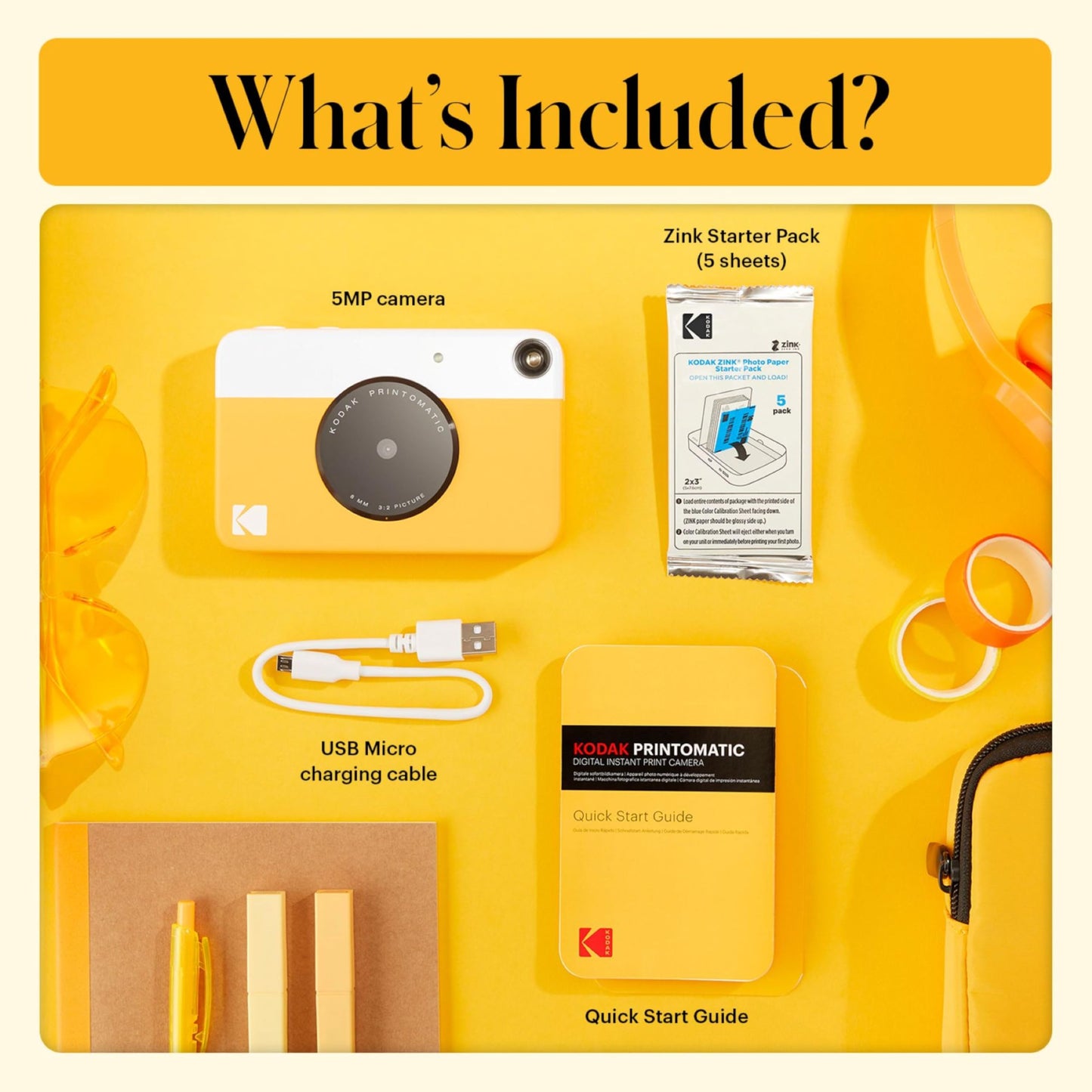 Kodak Printomatic Instant Camera – 75 Sheet Package – 5MP – Zinc 2x3 Photos – Portable – Yellow - AMZNBRODMATYL