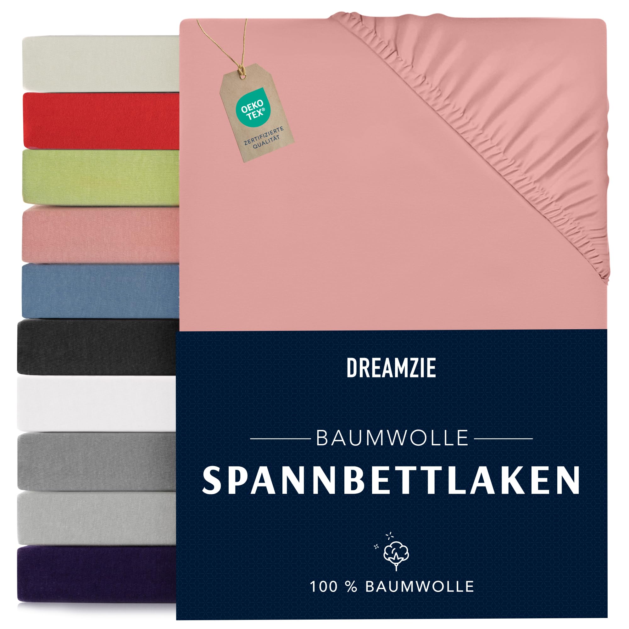 Dreamzie - fitted sheet 180x200cm - cotton Oeko Tex certified - pink - 100% jersey fitted sheet 180x200 - DHC_180x200_Pk_2