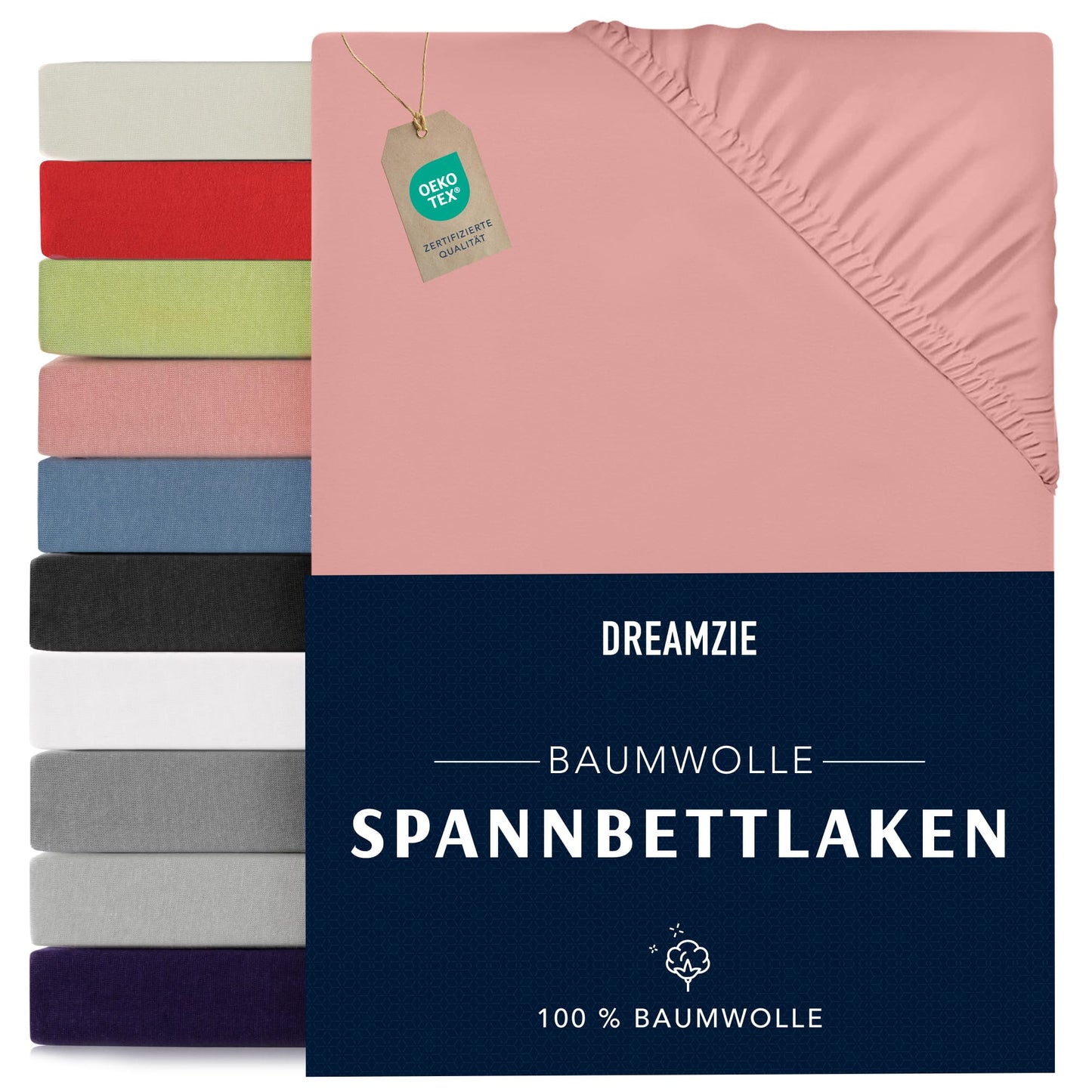 Dreamzie - fitted sheet 200x200cm - cotton Oeko Tex certified - pink - 100% jersey fitted sheet 200x200 - DHC_200x200_Pk_2