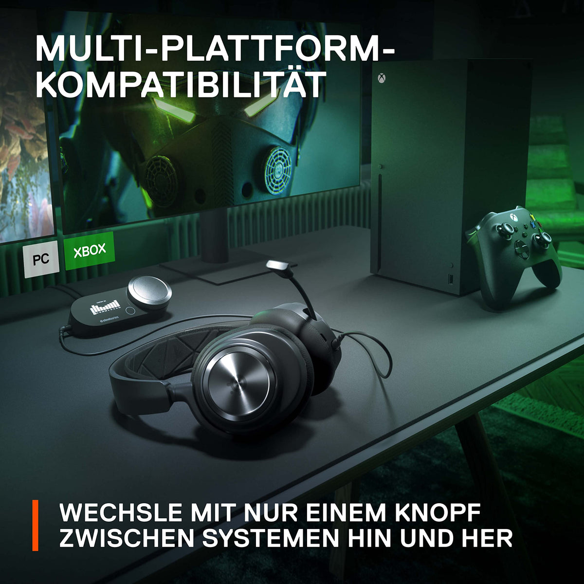 SteelSeries Arctis Nova Pro Xbox - Cască de gaming multi-sistem - Audio Hi-Res - Sunet surround 360° - GameDAC Gen 2 - Microfon ClearCast Gen 2 - Xbox, PC, PS5, PS4, Switch 2 - 61528