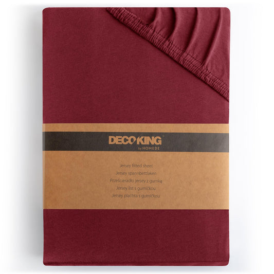 DecoKing cearșaf cu elastic 200x220 220x240 cm 100% bumbac pieptănat cearșafuri cu elastic Bordeaux Jersey pentru pat boxspring Amber 200 x 220 220 x 240
