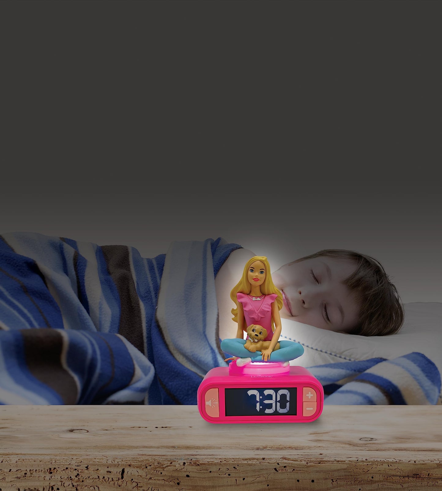 Lexibook, Barbie, Night Alarm Clock, Sounds and Melodies, LCD Screen with Backlight, Illuminated, Snooze, Pink, RL800BB