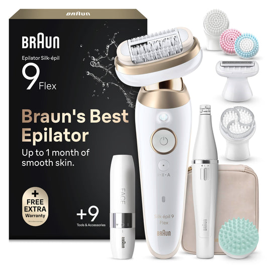 Braun Epilator pentru femei Silk-épil 9 Flex, Ladyshaver, 9-681 3D, Alb/Auriu - SE9-681