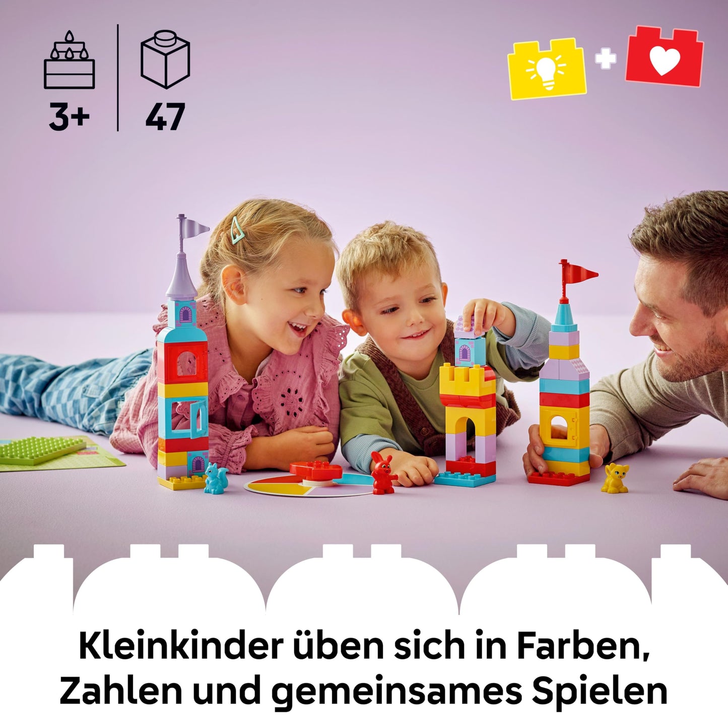 LEGO DUPLO Hopsys castle game - educational toy to promote motor skills for toddlers - 3 animal figures, toy castle & board game with turntable - gift for girls and boys aged 3 and over - 10450