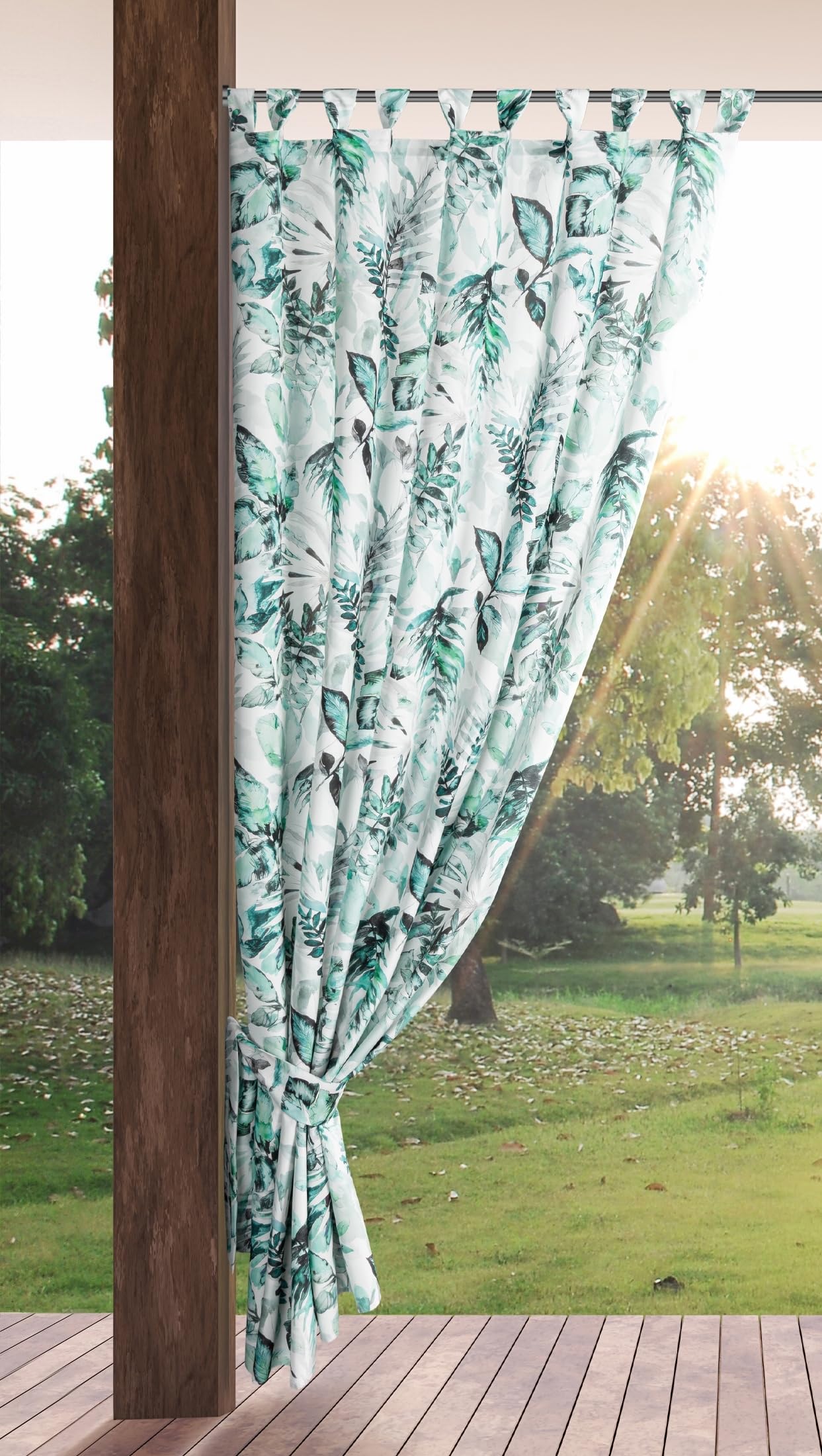 Eurofirany Garden outdoor curtain with loop curtain - 1 piece. Removable loops, sun protection, privacy screen, windproof, waterproof curtain for gazebo, terrace, pergola, 155 x 200 cm, green print - ZAS/GARDEN