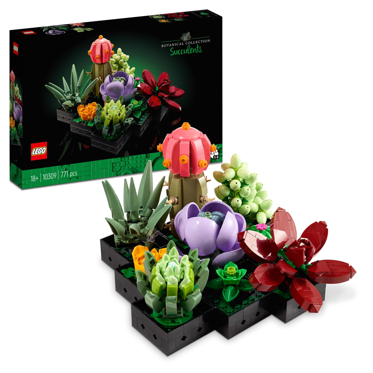 LEGO Botanicals Succulents - Artificial Flower Set for Adults - Flower Bouquet Building Set - Creative Hobby and Home Decor - Gift Idea for Women & Men - Botanic Collection (9 Plants) 10309
