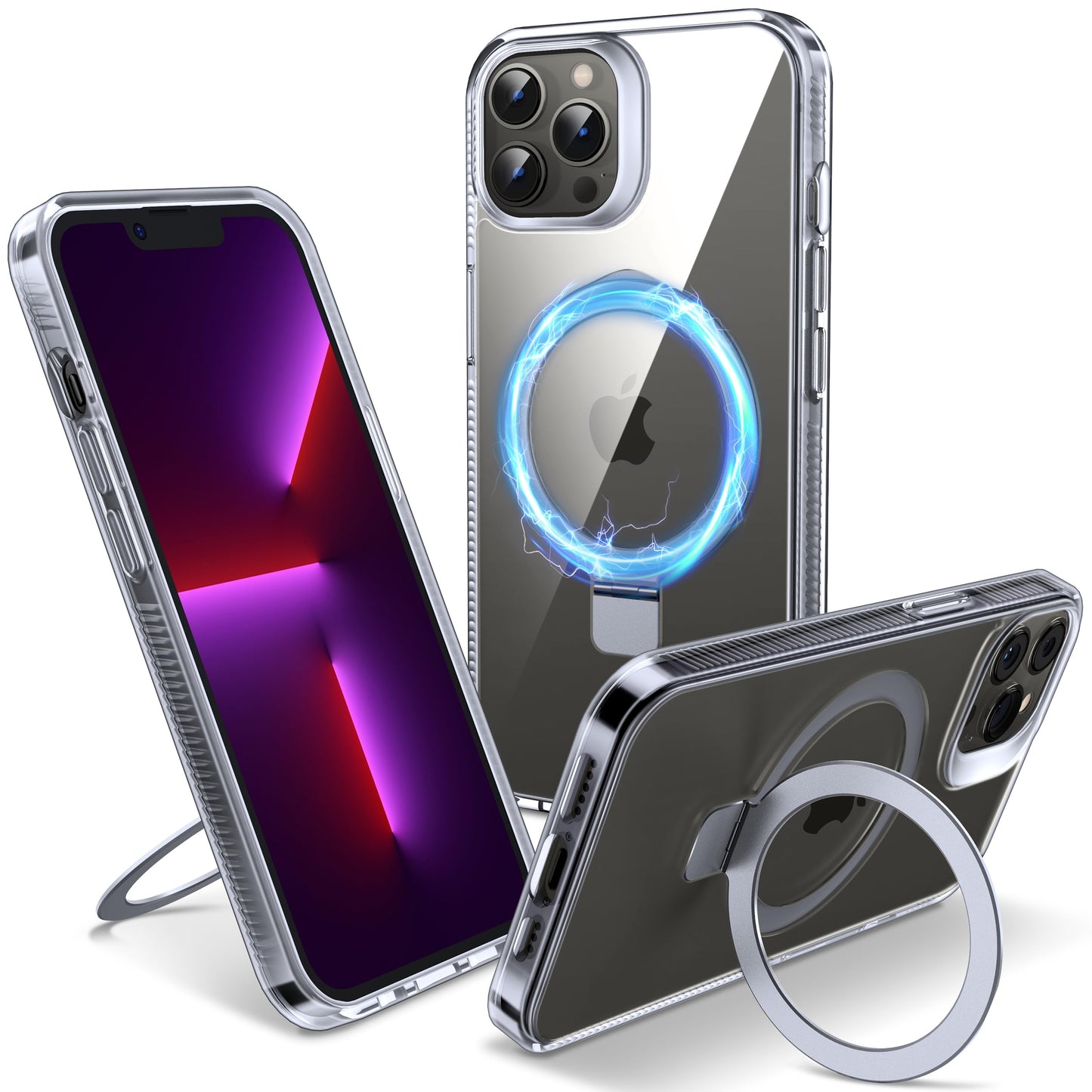 Flyzoo Magnetic Stand Case for iPhone 13 Pro Max - [Invisible Stand] [Compatible with MagSafe] [Non-Yellowing & Non-Slip] Shockproof Transparent Mobile Phone Case, 6.7'', Clear