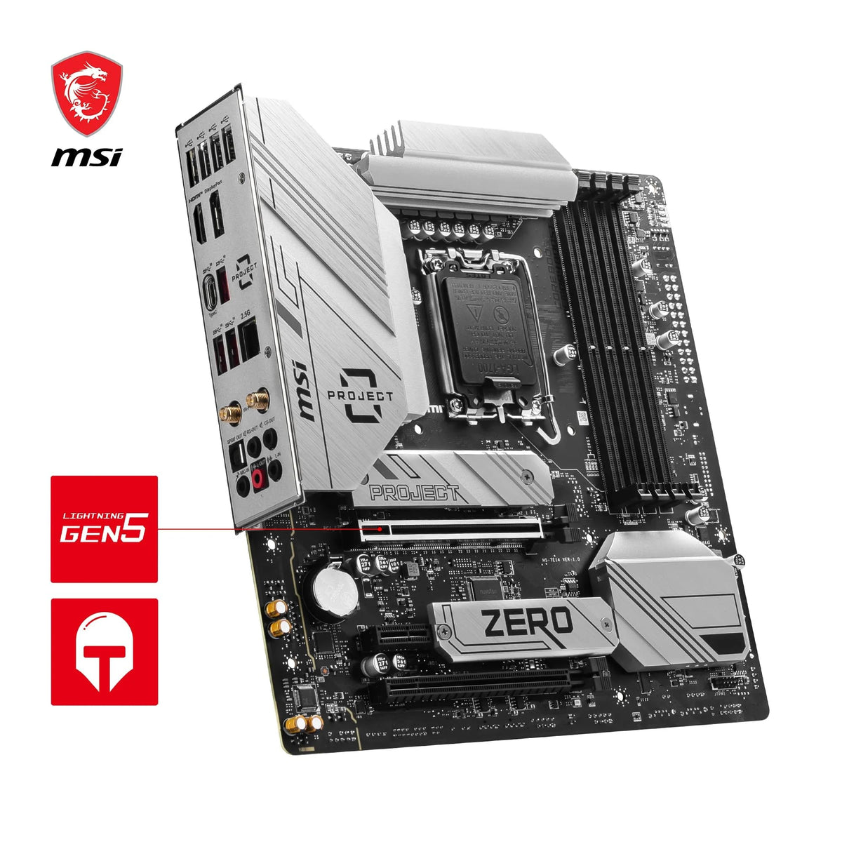 MSI B760M Project Zero Placă de bază, Back Connect mATX - Suportă procesoare Intel Core de generațiile 14, 13 și 12 LGA 1700, DDR5 7800+MHz/OC, PCIe 5.0 x16, - 7E14-001R