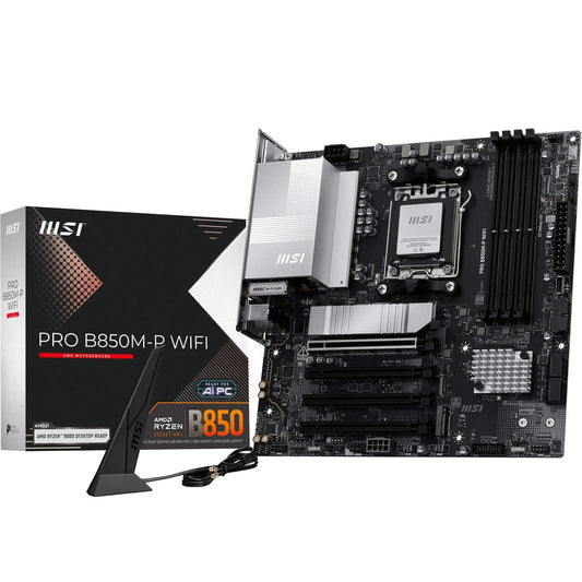Placă de bază MSI PRO B850M-P WiFi, mATX - Suportă procesoare AMD Ryzen 9000/8000/7000, AM5 - Memorie DDR5 Boost (8200+ MT/s OC), PCIe 5.0 x16 și 4.0 x16, M.2 Gen5, Wi-Fi 7, LAN 5G - 7E71-001R