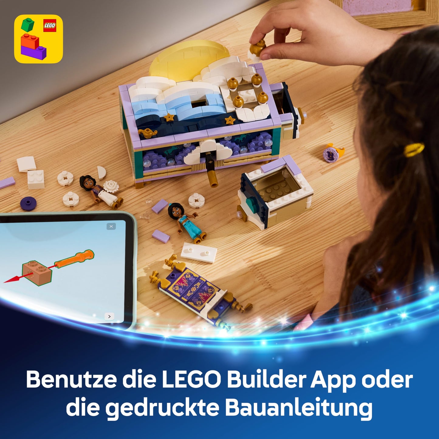 LEGO ǀ Disney Princess Jasmin's jewelry box - Aladdin set with 2 mini dolls, 2 rings and djinn lamp - room decoration - gift for girls aged 6 and over and fans - 43295