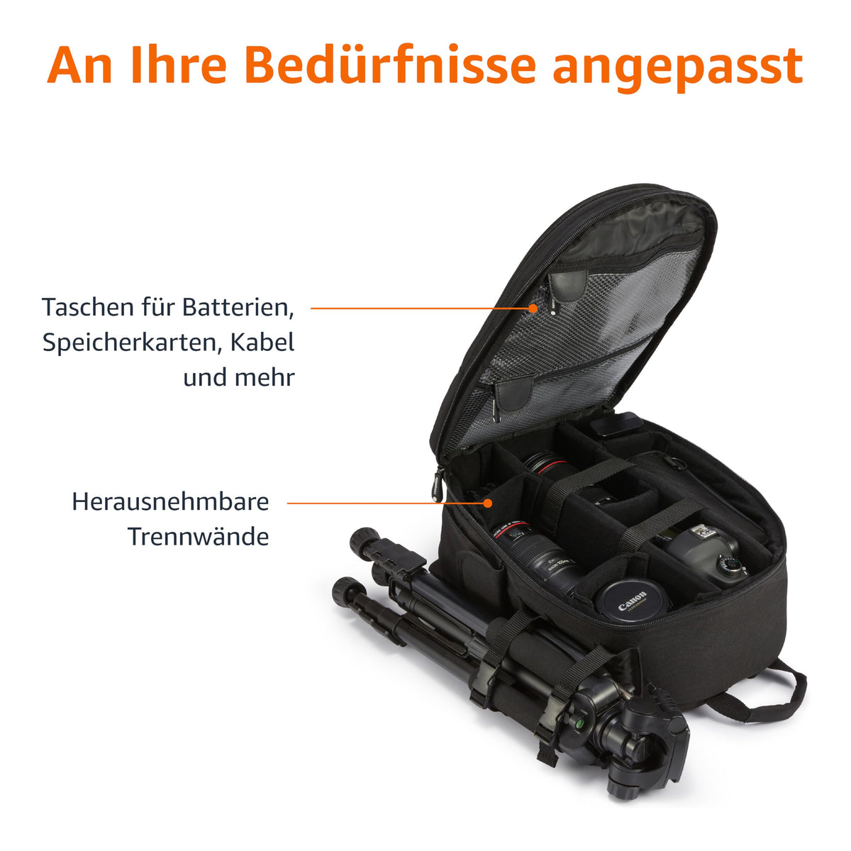 Rucsac mare pentru cameră Amazon Basics cu umplutură internă pentru DSLR și accesorii, impermeabil și rezistent la șocuri, 30 x 15 x 37 cm, uni, negru - 1393R1