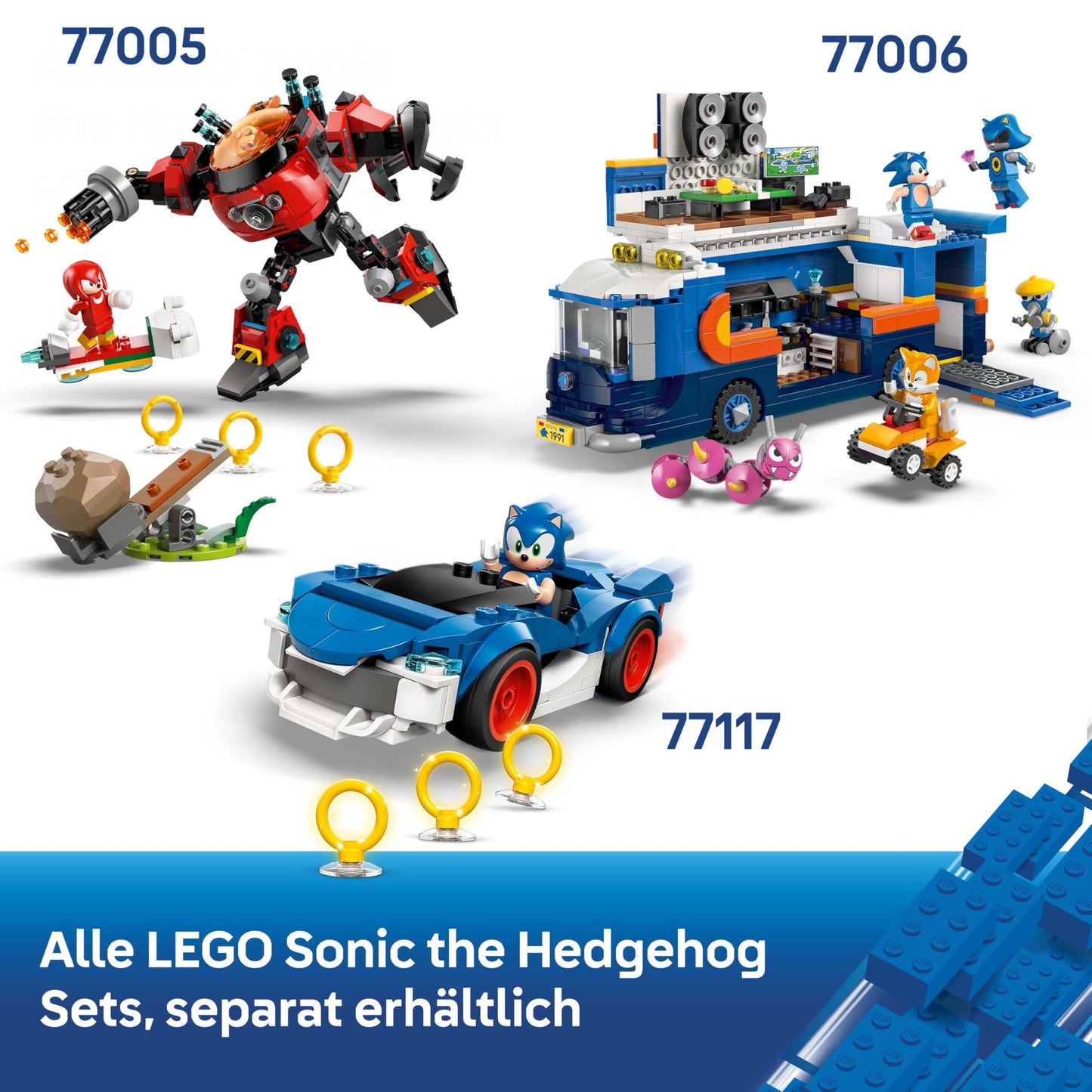 LEGO Sonic the Hedgehog Silvers Car vs. Knuckles' Monster Truck - Children's toy with 2 speedsters and 2 minifigures - Gift for boys and girls aged 8 and up - Sonic fan item for gamers - 77118