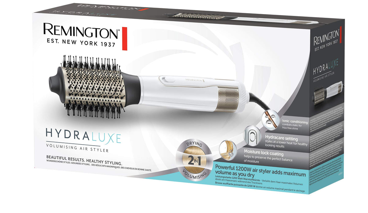 Remington Hydraluxe 2in1 Hot Air Brush: Hair Dryer & Volume Brush (1200 Watts, Hydracare Technology, moisture-retaining ceramic coating, 3 heat/2 separate fan settings) AS8901