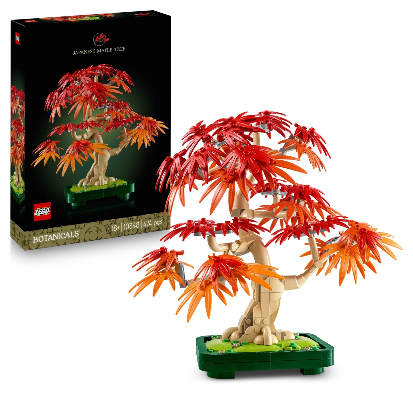 LEGO Botanicals Japanese Red Maple - Bonsai Tree - Artificial Plant Set with Red and Orange Leaves and a Buildable Flower Pot - Artificial Flowers DIY Decoration Gift for Adults - 10348