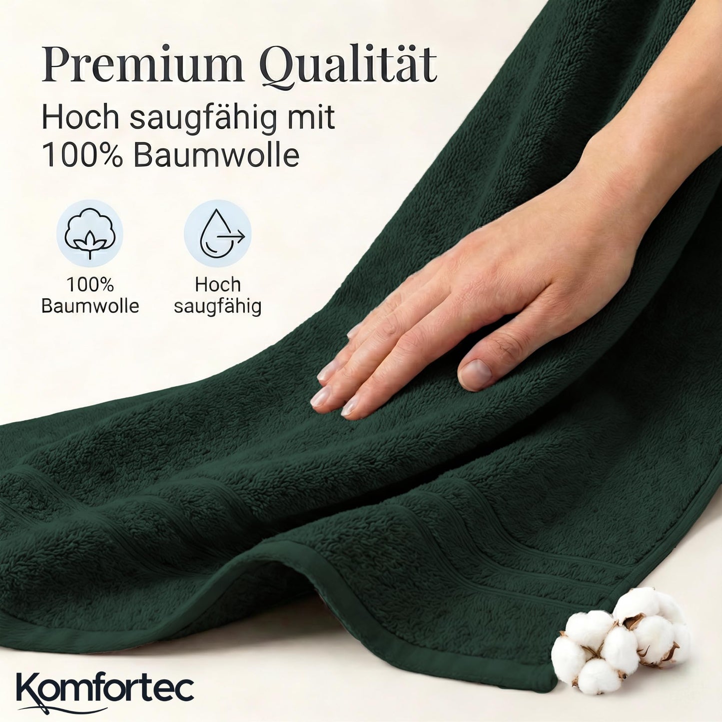 Komfortec 2 sauna towel set 80x200 cm, large sauna towels made of 100% cotton, sauna towels, fluffy and absorbent, quick-drying, dark green - 2er-80x200-dunkelgrun