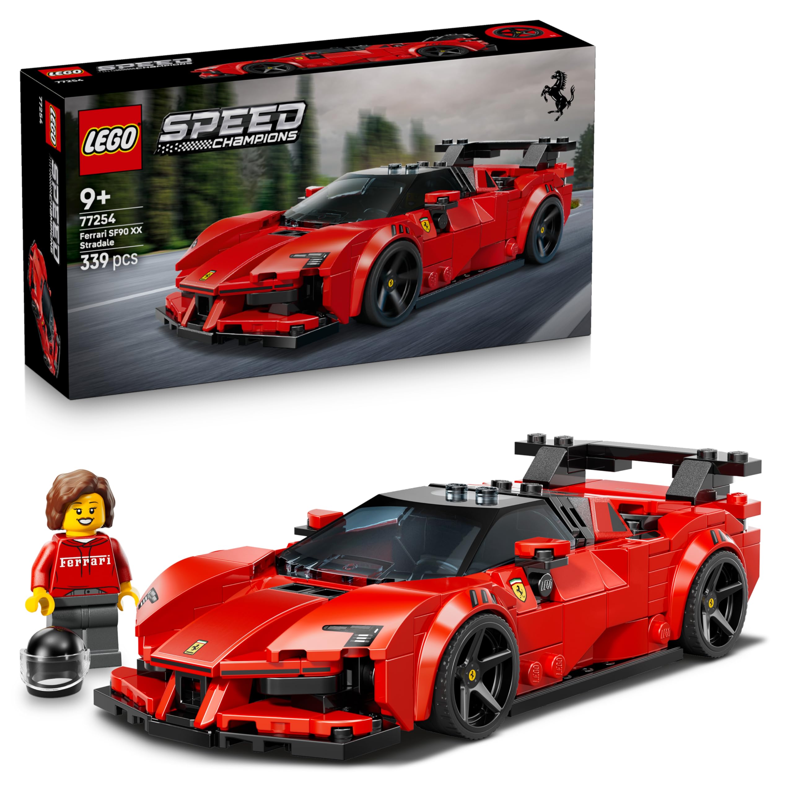 LEGO Speed Champions Ferrari SF90 XX Stradale sports car - model building with collectible driver minifigure - birthday gift idea for boys aged 9 and up and motorsport fans - 77254