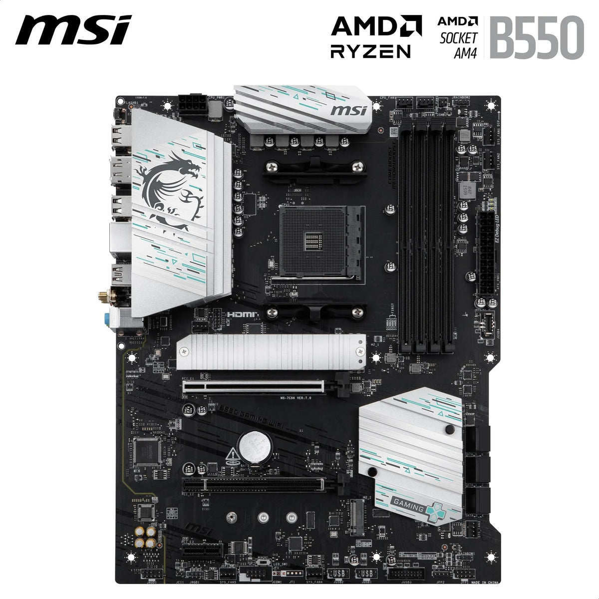 MSI B550 Gaming WiFi Placă de bază, ATX - Suportă procesoare AMD Ryzen 5000 Series, 5000 G-Series, 4000 G-Series și 3000 Series, AM4 - Memorie DDR4 Boost 4400+MHz/OC, PCIe 4.0 x16, M.2 Gen4, 1G LAN - 7C56-085R