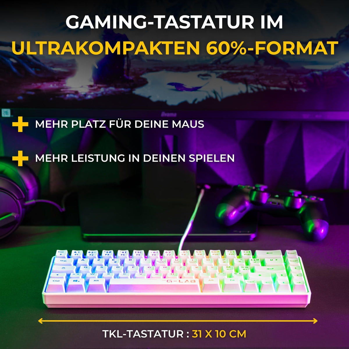 The G-Lab Combo Hydrogen - Gaming Keyboard and Mouse Set White QWERTZ DE - COMBO-HYDRO-W