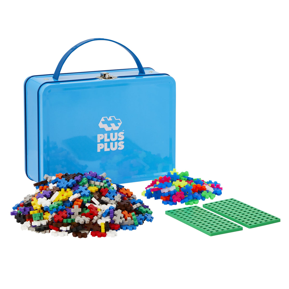 Plus-Plus 9607002 Genius Construction Toy, Basic, Building Blocks Set in a practical metal box with handle, 600 pieces, colorful