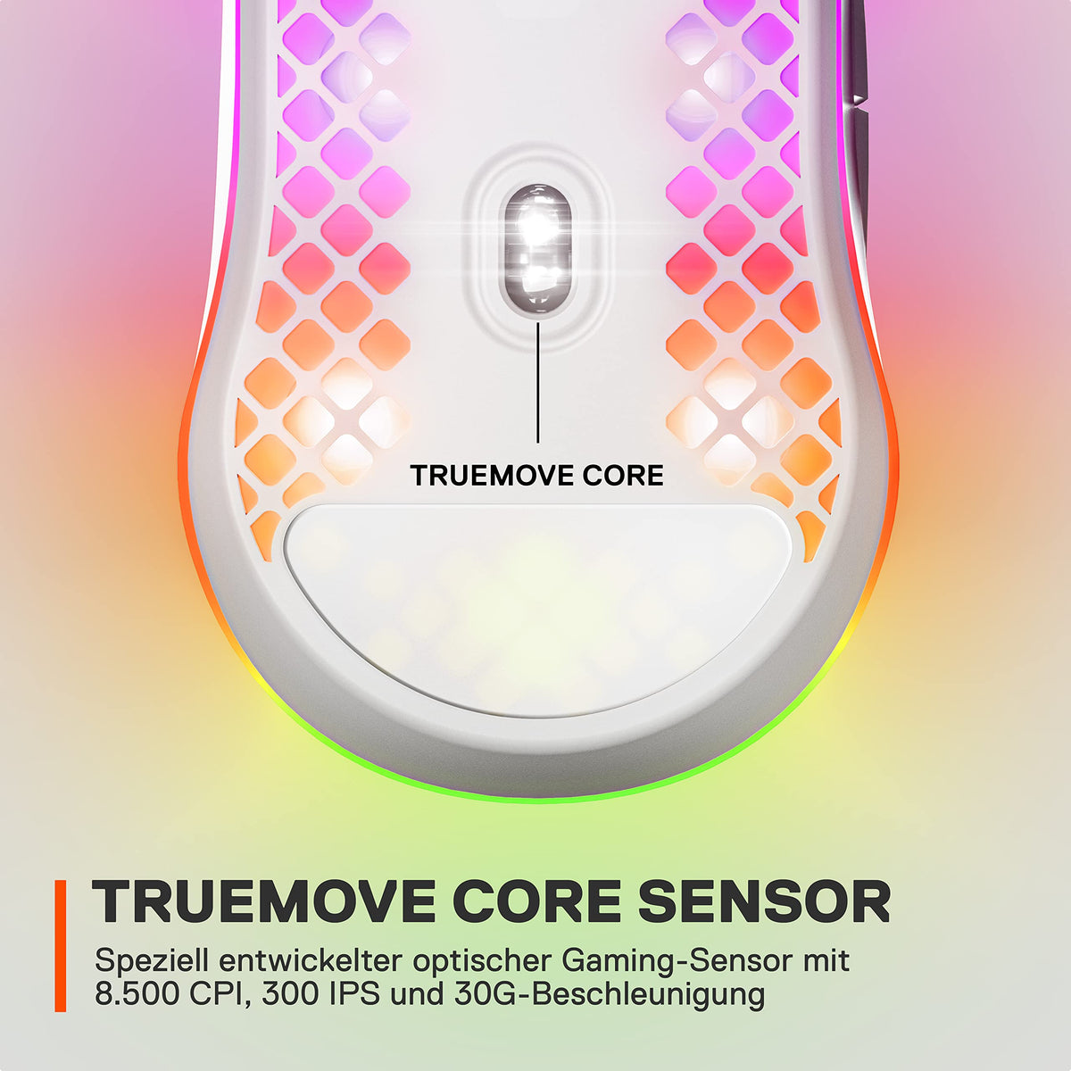 SteelSeries Aerox 3 - RGB Gaming Mouse with Surface Openings - Ultra-lightweight, water-resistant design - Optical TrueMove Core sensor with 8,500 DPI - Snow - 62612