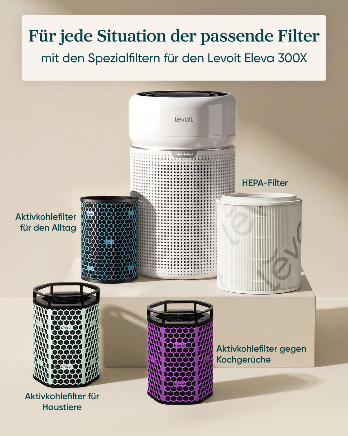 Levoit Eleva 300X Air Purifier Allergic, 19 dB, Auto Mode, up to 56 m² - LAP-C341S-WEU