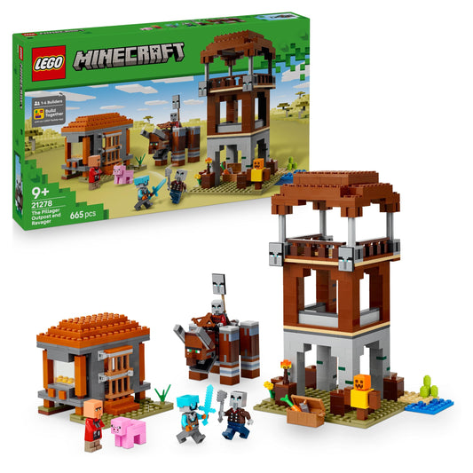LEGO Minecraft A Devastator at the Looter Outpost - Gaming Toy for Children - Minifigure with Snap Jaw Function and Village Fortress - Gaming Gift for Boys & Girls from 8 Years - 21278