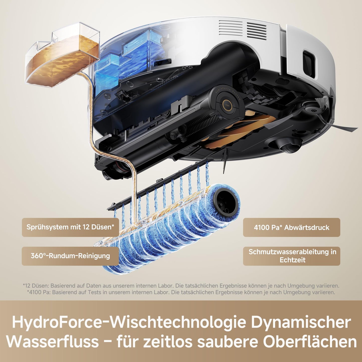 Mova Z60 Ultra Roller standalone vacuum robot, 26,000 Pa suction power, HydroForce wiping, MaxiReach technology, FlexScope radar with lifting function, AutoShield technology, triple anti-tangle. All-in-one station - RLZ73CE