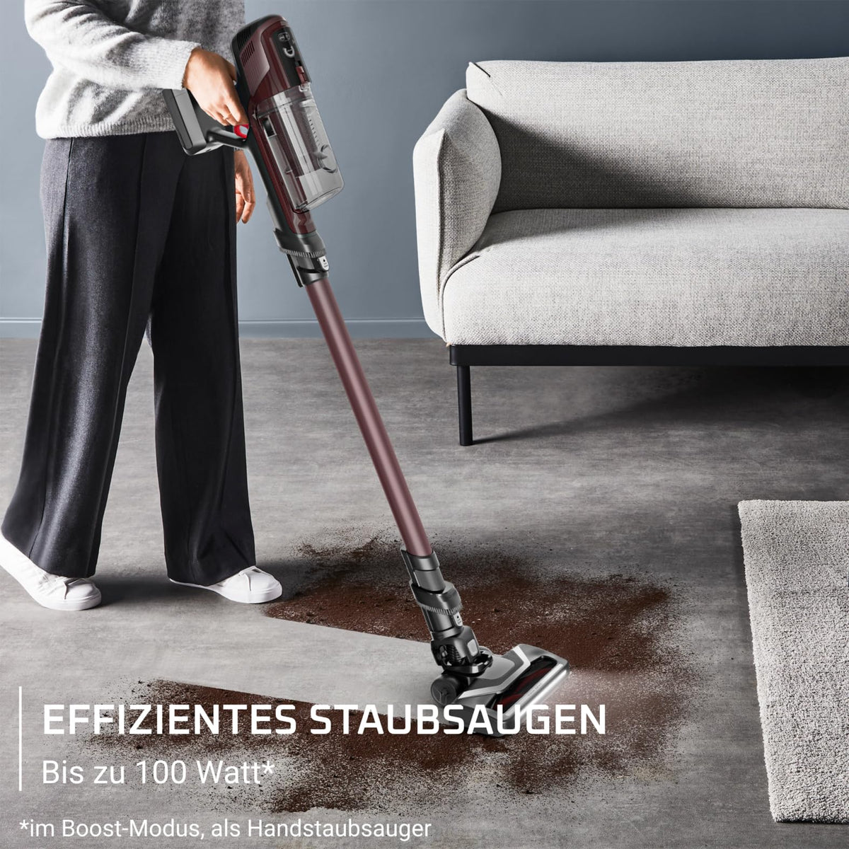 Rowenta X-Pert 6.80 aspirator vertical fără fir cu acumulator, putere de 100 AW, autonomie de până la 60 de minute, duză LED, cântărește doar 1,4 kg ca aspirator de mână, inclusiv accesorii pentru părul de animale, roșu vin, RH6483E0