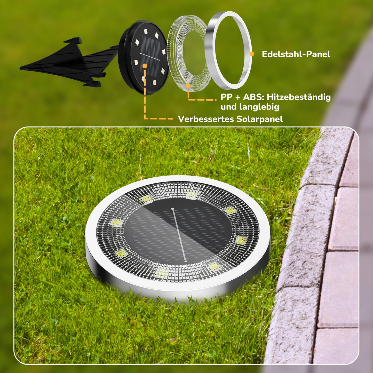 FLOWood solar floor lights outdoor, IP65 waterproof, warm white, 16 pieces - MNDMD