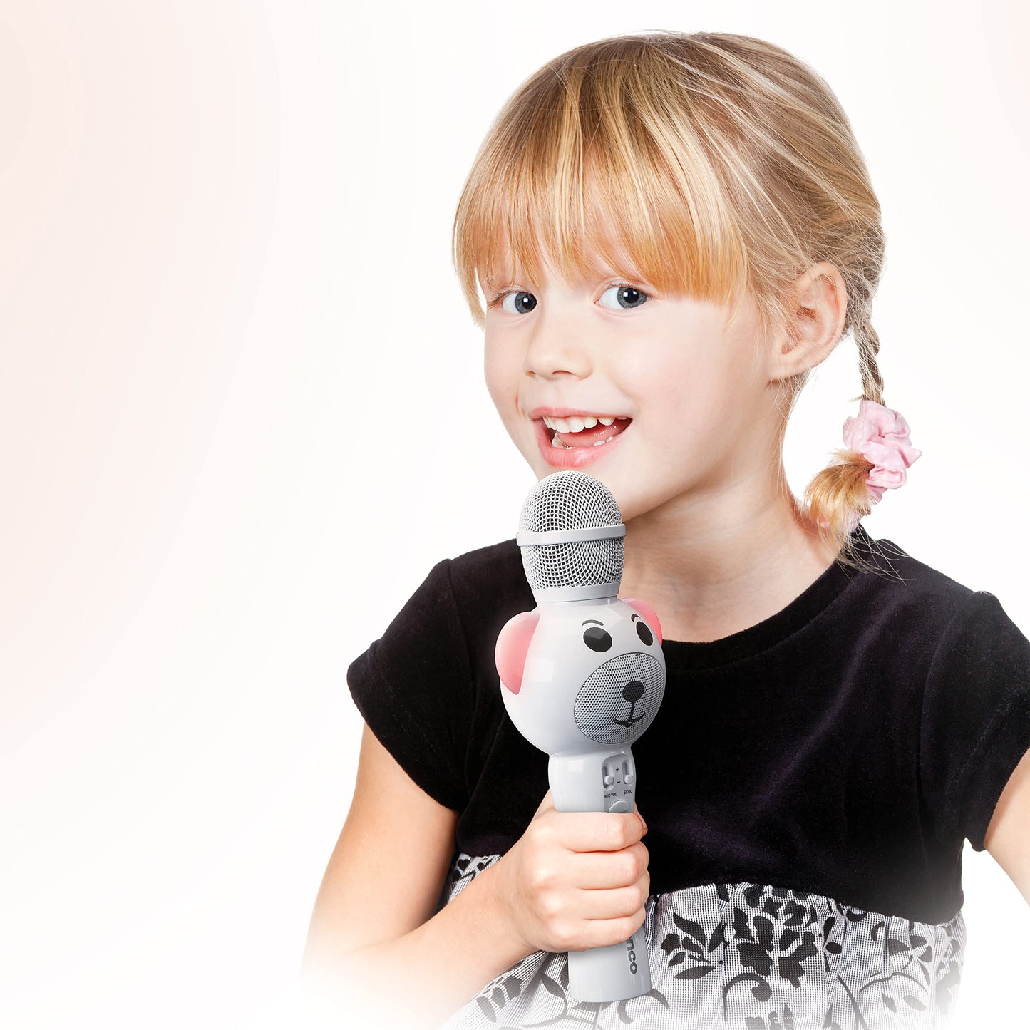 Lenco BMC-060 Karaoke Microphone for Children - Bluetooth V5.0 - With Smartphone Holder - 5 Watt RMS - LED Light Effects - Integrated Battery with 1200mAh - Android and iOS - White - BMC-060WH