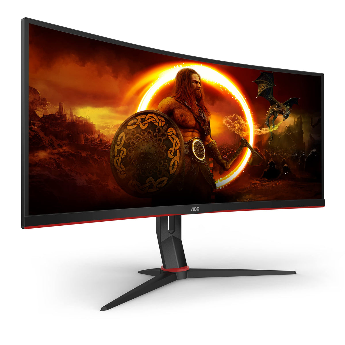 AOC Gaming CU34G2X - Monitor curbat WQHD de 34 inch, 144 Hz, 1ms, FreeSync Premium (3440x1440, HDMI, DisplayPort, USB Hub) negru/roșu - CU34G2X/BK