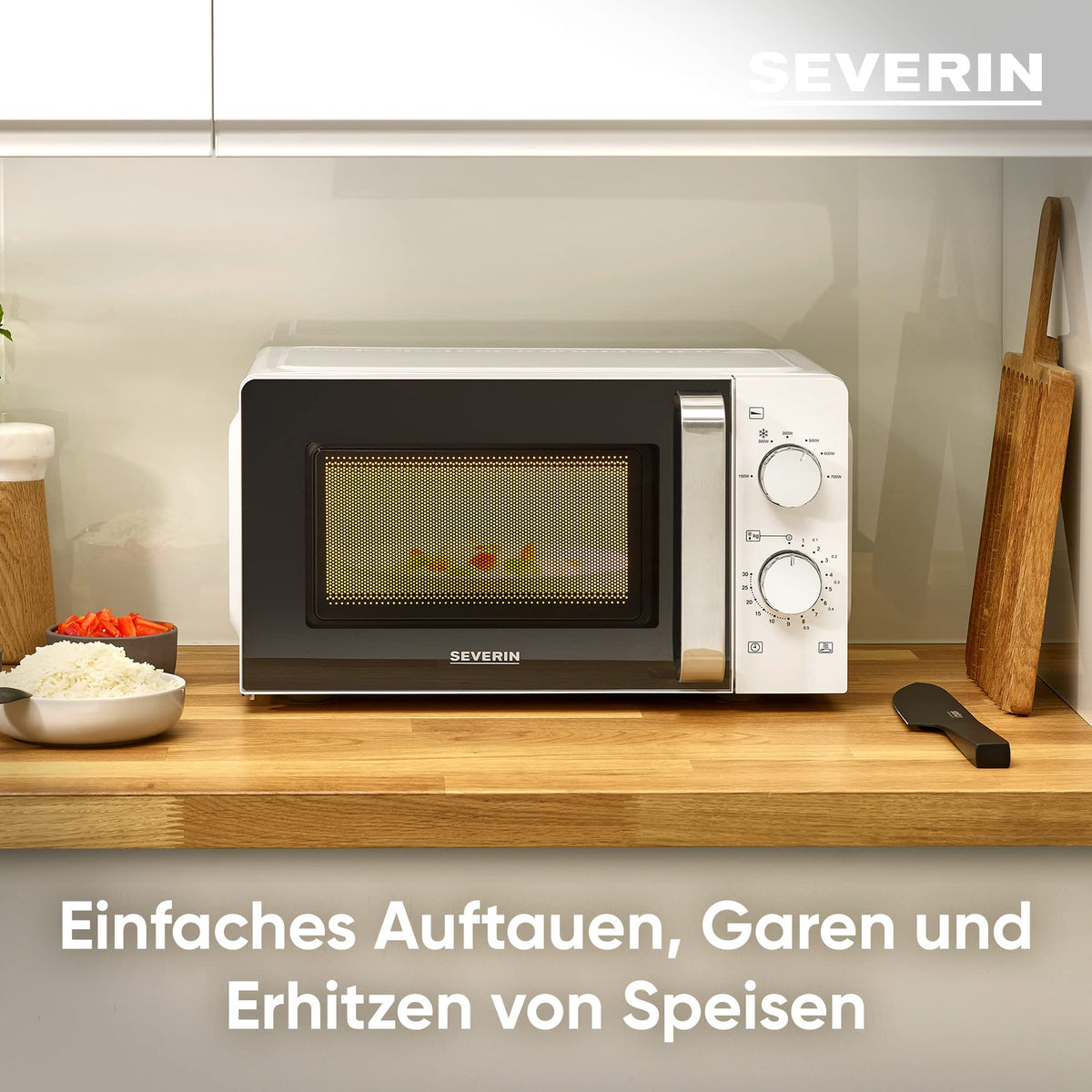 SEVERIN Solo Microwave, for defrosting and heating, microwave device with a turntable for even heat distribution, 17 L, White / Stainless Steel, MW 7885
