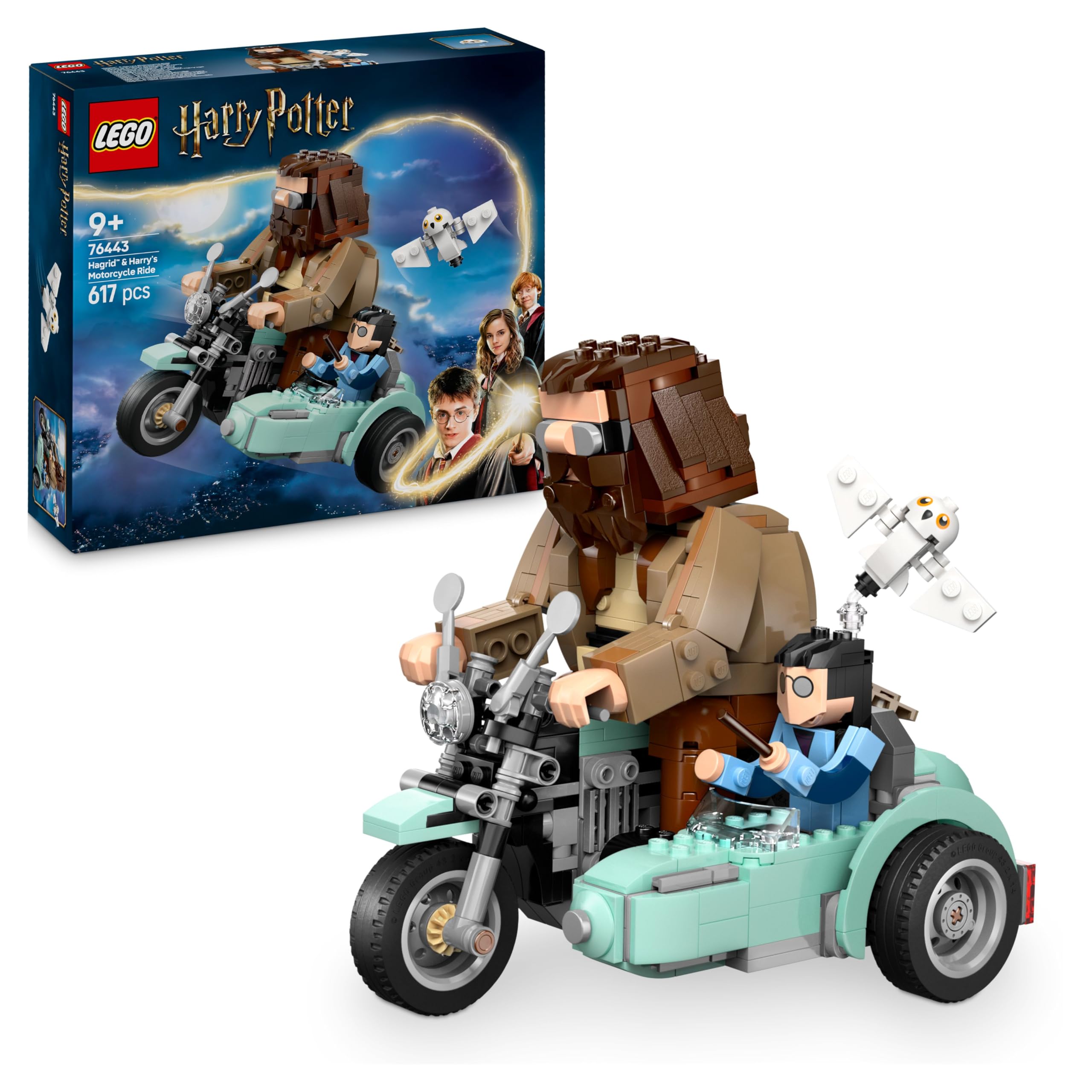 LEGO Harry Potter Hagrid and Harry's Motorcycle Tour - Toy with motorcycle, sidecar & Owl Hedwig - With minifigures to collect - Creative gift for girls and boys aged 9 and up - 76443