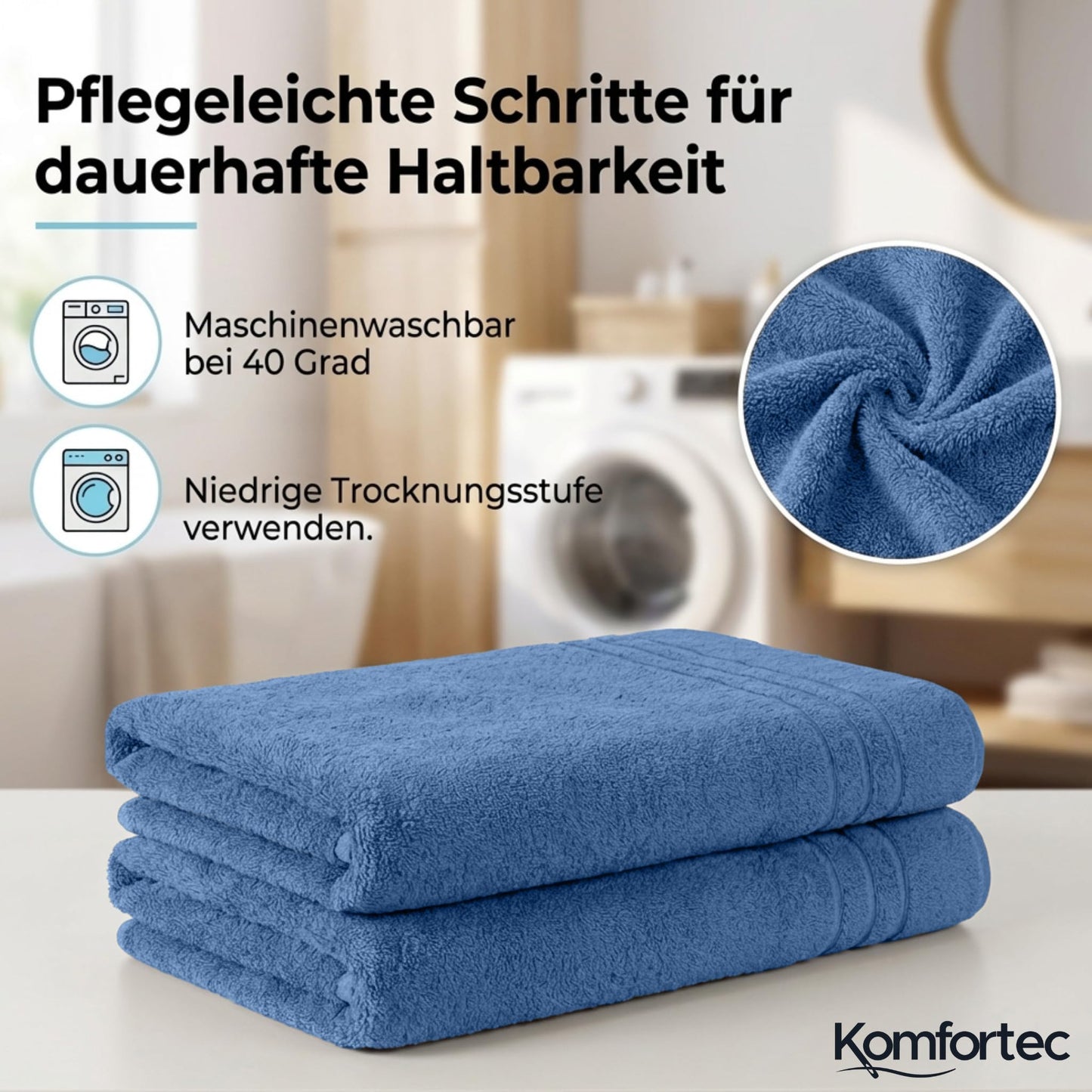 Komfortec 2 sauna towel set 80x200 cm, large sauna towels made of 100% cotton, sauna towels, fluffy and absorbent, quick-drying, light blue - 2er-80x200-hellblau