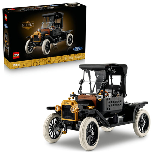 LEGO Icons Ford Model T - retro car model building for adults - collector's display set with fabric folding roof, high wheels and split windshield - gift for fans of classic vehicles - 11376