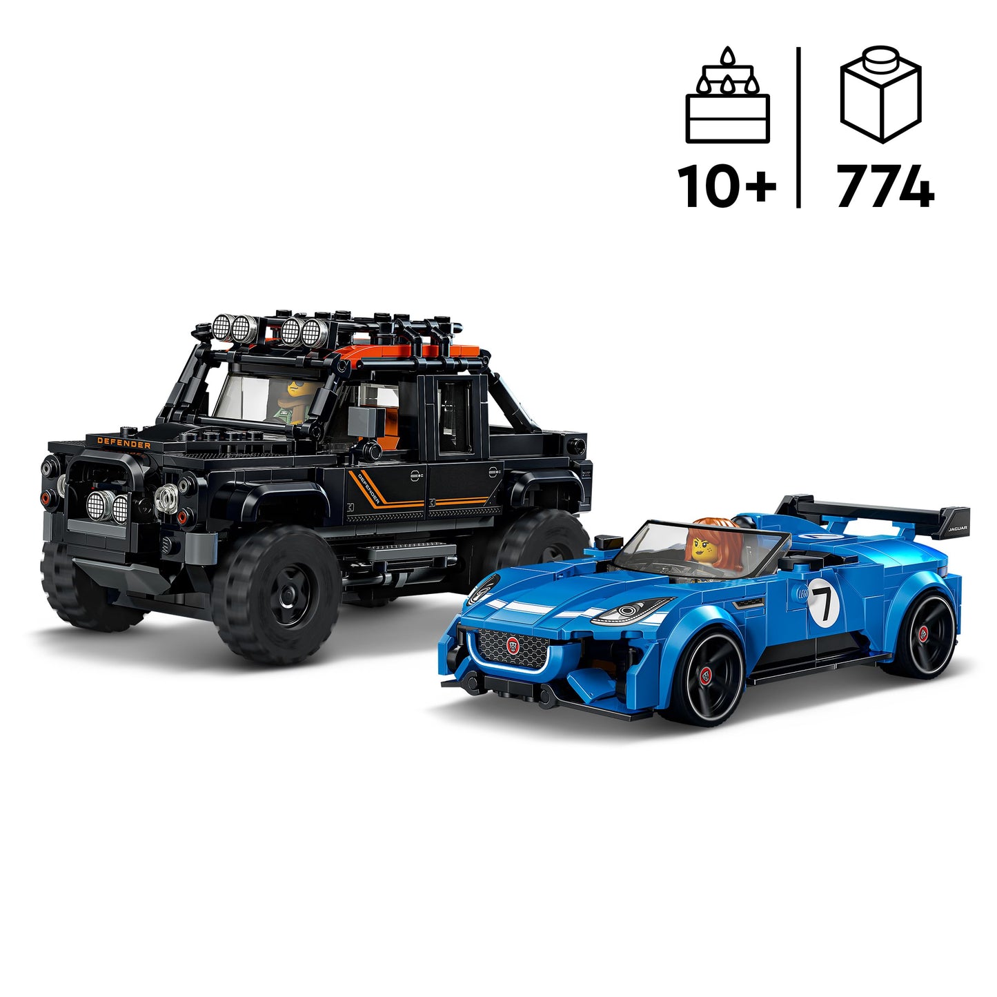 LEGO Speed Champions Jaguar Project 7 & Land Rover Defender - building set with 2 toy cars and 2 minifigures - gift for children and car fans aged 10 and over - 77264