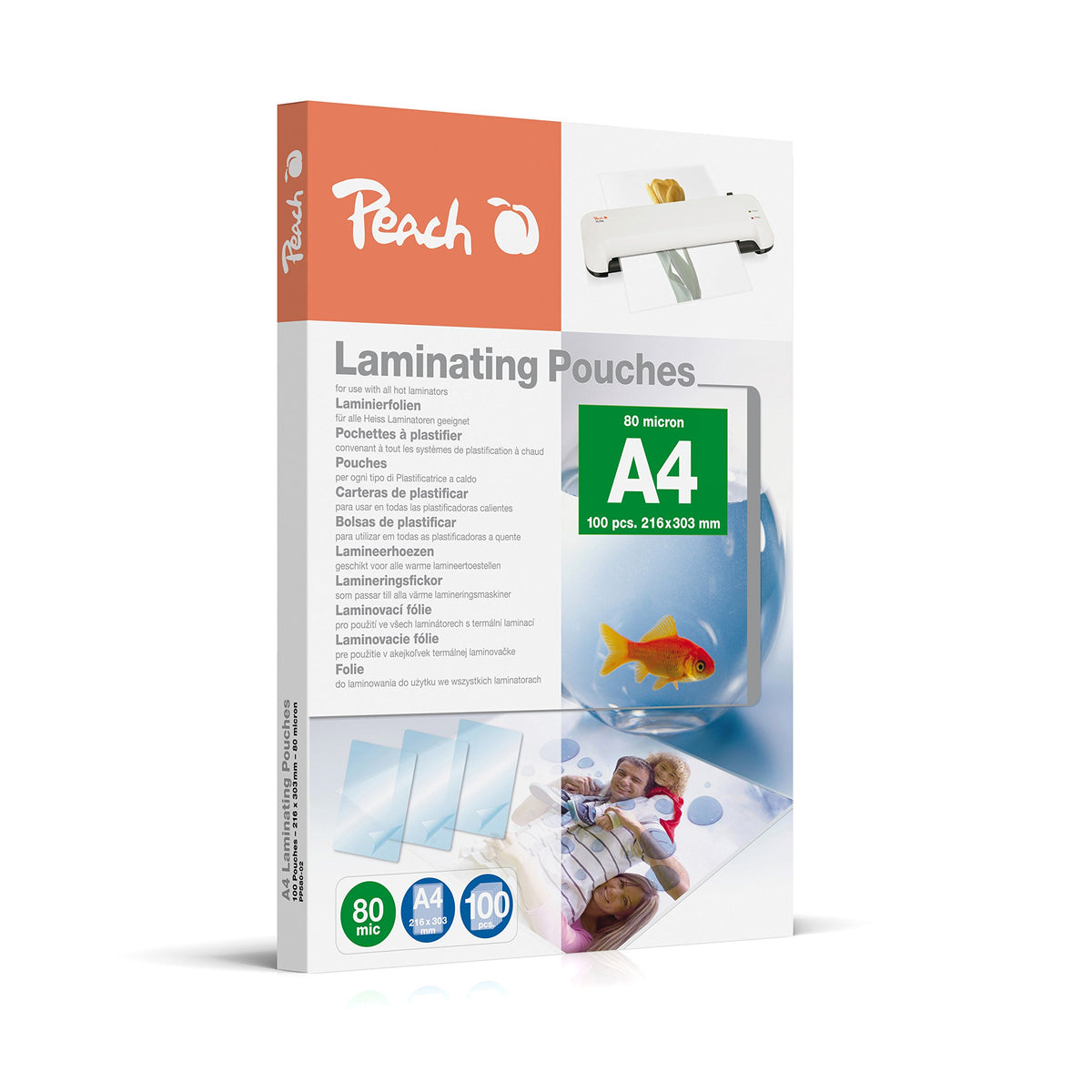 Peach laminating pouches A4-80 mic - 600 pouches - premium quality for best laminating results - compatible with devices from all brand manufacturers - glossy - PP580-60A