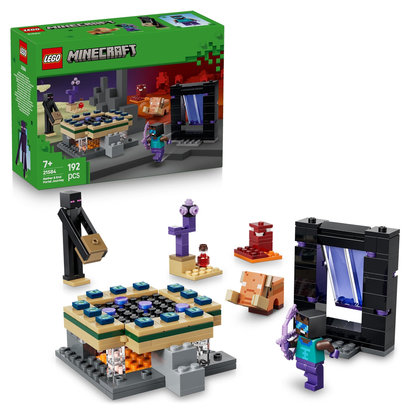 LEGO Minecraft Journey through Nether and End Portal - Children's toy with heroes, Enderman and Baby Hoglin figures - Set with Minecraft figure - Gamer gift for boys and girls aged 7 and up - 21584