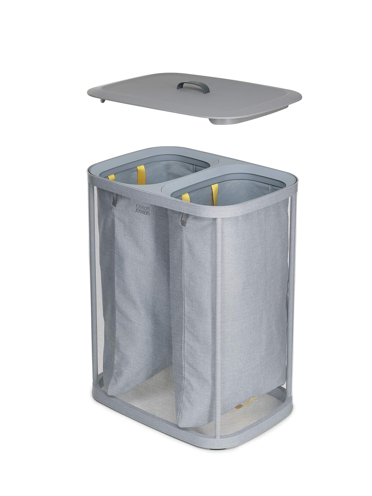 Joseph Joseph Tota - 90L Laundry Hamper with Lid, Separate Compartments with Removable Cotton Bags with Handles for Easy Carrying and Separation of Garments, Gray - 50003